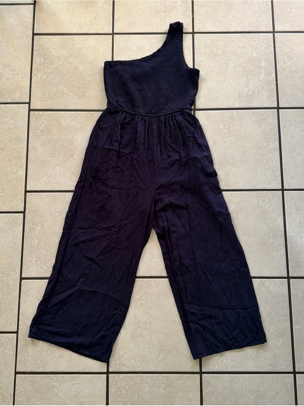 Asymmetrical One-Shoulder Wide-Leg Jumpsuit in Dark Blue